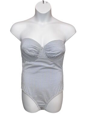 J. Crew Women’s Size 12 Blue & White Strapless Seersucker One-Piece Swimsuit
